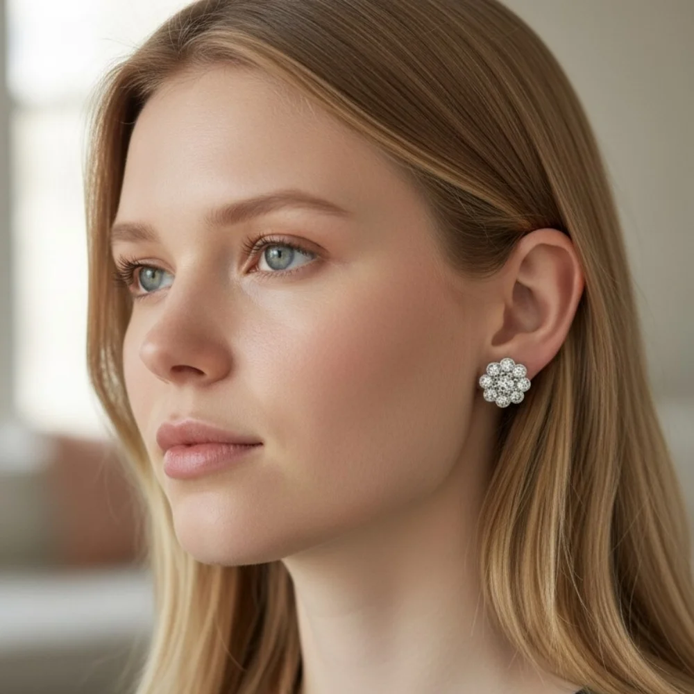 APT‎ 9 Silver Rhinestone Flower Earrings